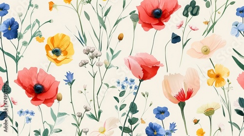 Wildflowers pattern on pastel background © CREATIVE STOCK