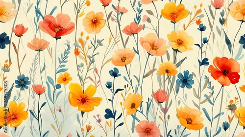 Wildflowers pattern on pastel background