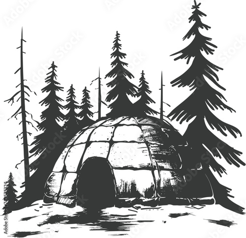 Silhouette igloo the Eskimo tribal House black color only