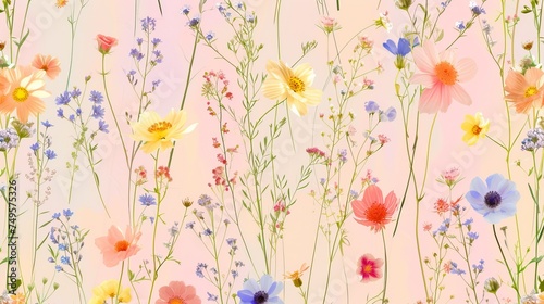 Wildflowers pattern on pastel background