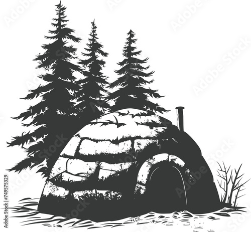 Silhouette igloo the Eskimo tribal House black color only