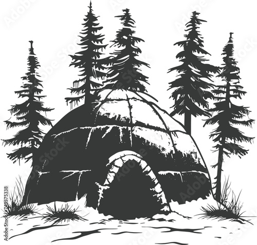 Silhouette igloo the Eskimo tribal House black color only