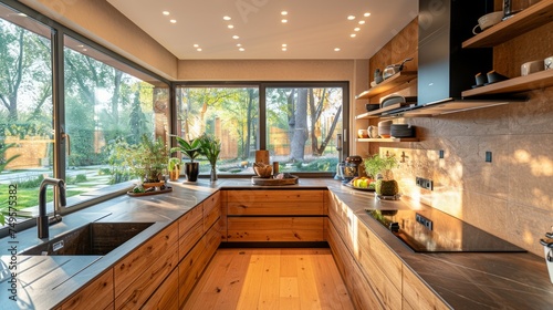 Spacious Kitchen With Abundant Counter Space and Windows