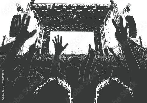 Silhouette hands raised at a music festival black color only