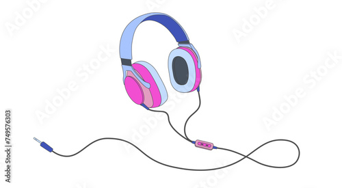 Retro 80s, 90s headphones in a modern style. Fashion print for clothing. Concept for DJ, party. Vector illustration.