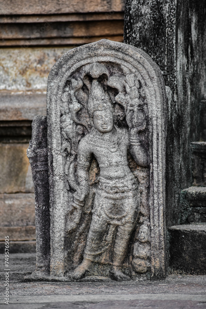 Guardstone (Muragala) stone carving in Isurumuniya, Anuradhapura, Sri Lanka.
