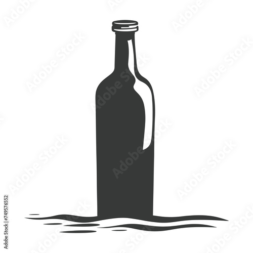 Silhouette message in a bottle black color only