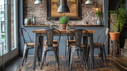 Table With Chairs and Potted Plant
