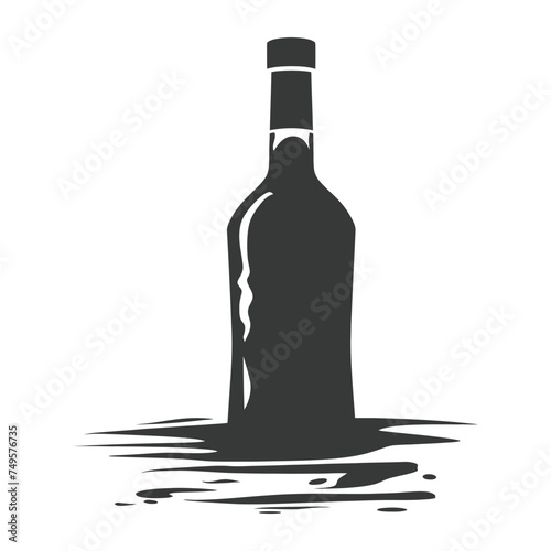 Silhouette message in a bottle black color only