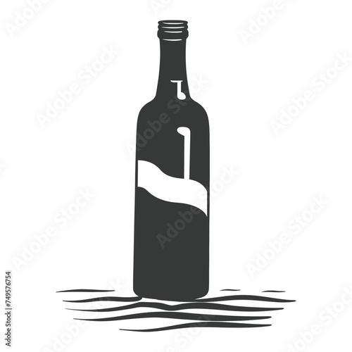 Silhouette message in a bottle black color only