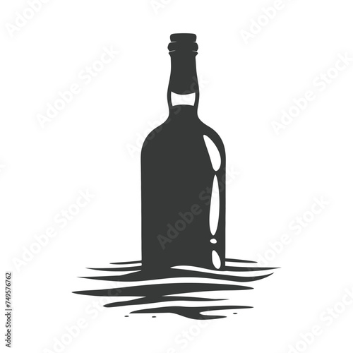 Silhouette message in a bottle black color only