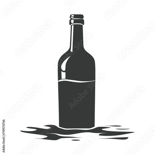 Silhouette message in a bottle black color only