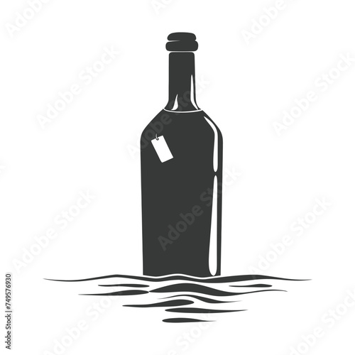 Silhouette message in a bottle black color only