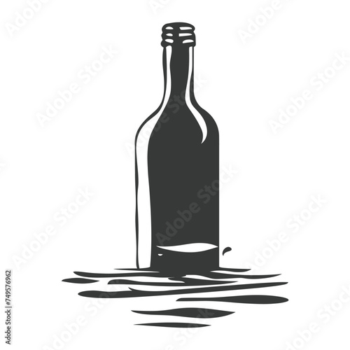 Silhouette message in a bottle black color only