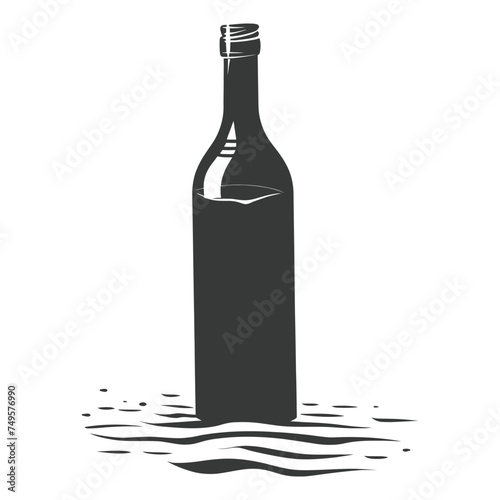 Silhouette message in a bottle black color only