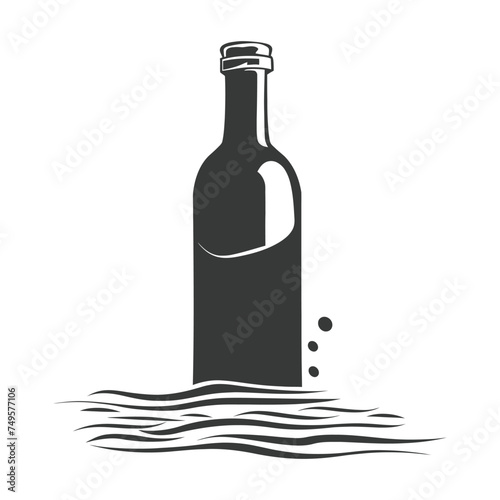 Silhouette message in a bottle black color only