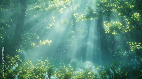 Sunlight filters through forest trees in a temperate broadleaf and mixed forest