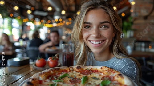 Two Young Women Posing in Front of Pizza