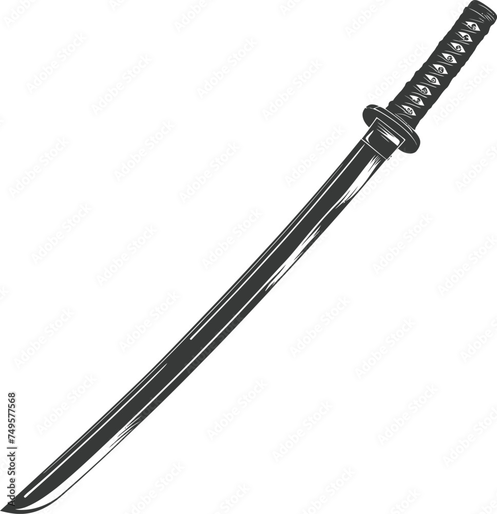Silhouette katana sword black color only full