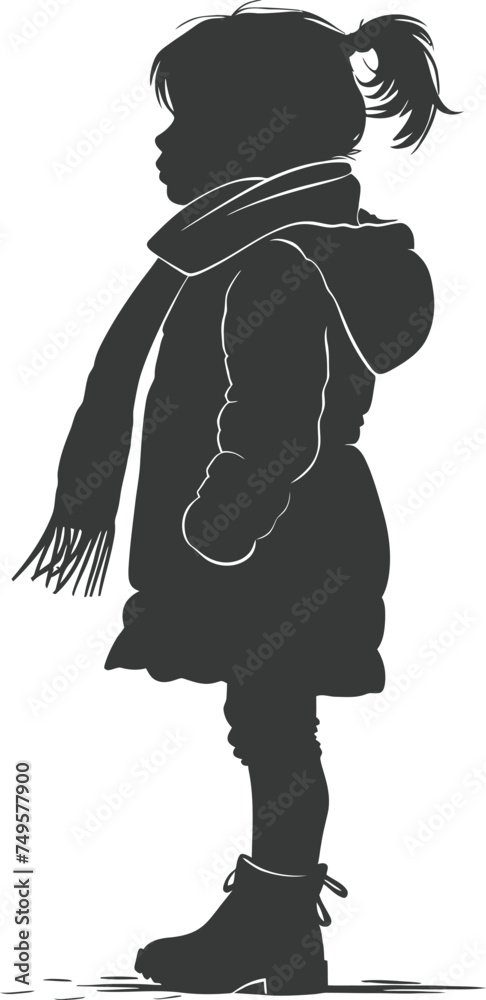 Silhouette little girl with snow scarf black color only Silhouette little girl with snow scarf black color only