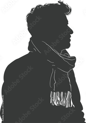 Silhouette man with snow scarf black color only