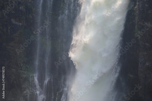 Water flowing down the cliffs of Victoria Falls