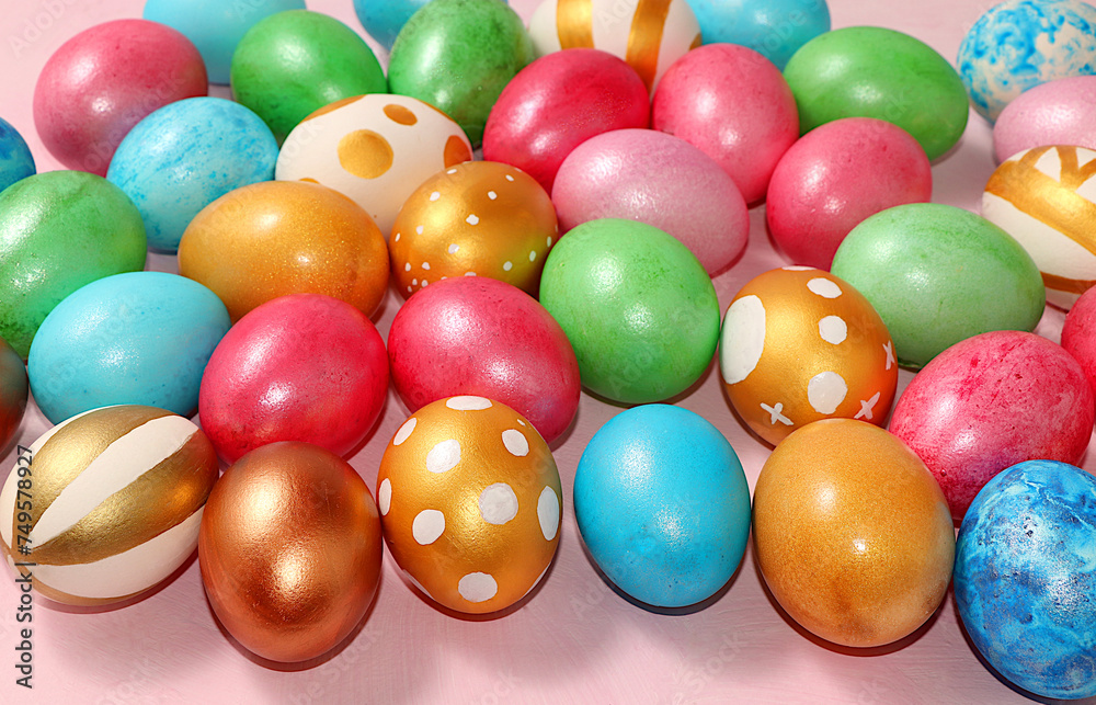 Happy Easter concept, spring card, background or banner for screen, Decorated Easter eggs, simple idea for coloring eggs at home, template for design. Happy Easter concept, spring card, background or banner for screen, Decorated Easter eggs, simple idea for coloring eggs at home, template for design.