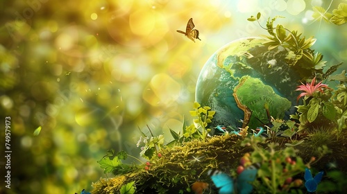 A stirring Earth Day background showcasing the interconnectedness of all living beings on our planet, with images of diverse ecosystems