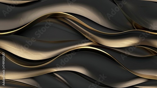 luxurious golden waves cascading over a matte black backdrop, gracefully intertwining to create a captivating sense of movement and elegance. SEAMLESS PATTERN.