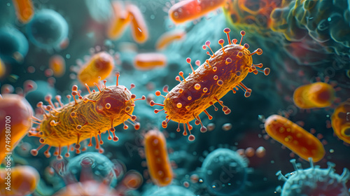 Microbe, Virus, and Bacteria under microscope 