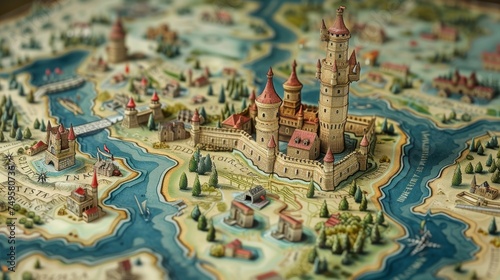 Old-World Style Map Depicting a Grand Castle and Surrounding Realm