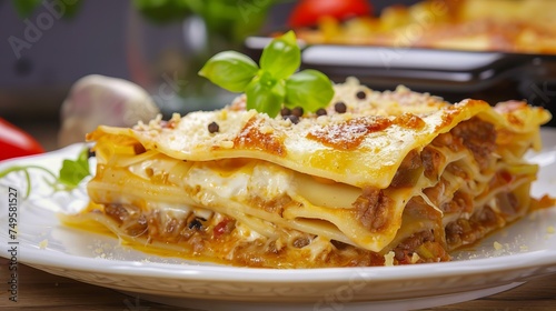 italian lasagna with meat, closeup