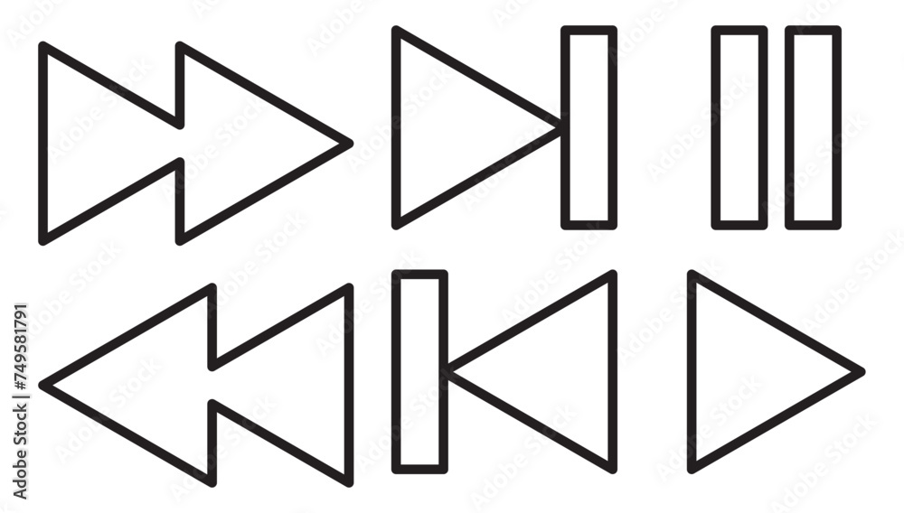 Media player icons set. Video and audio controller buttons. Music, multimedia navigation collection. Equalizer tool with play and stop isolated on white background in eps 10. Media player icons set. Video and audio controller buttons. Music, multimedia navigation collection. Equalizer tool with play and stop isolated on white background in eps 10.