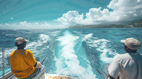 Coastal Journey: Speedboat Cutting Through Caribbean Waves © jechm
