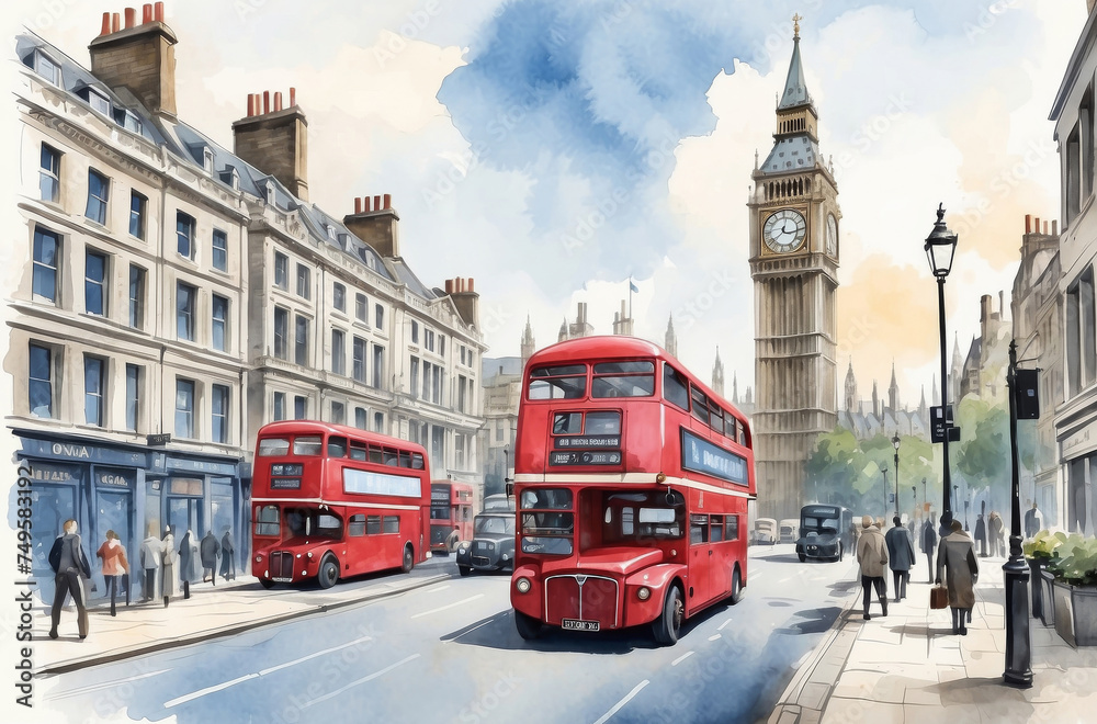 London street cityscape watercolor background