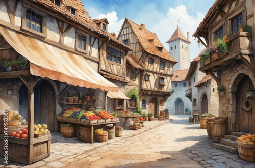 medieval city watercolor background © Magic Art