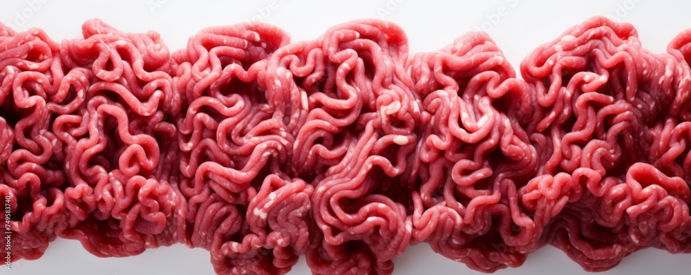 Top view of raw minced beef meat top view, food banner. Generative Ai. Top view of raw minced beef meat top view, food banner. Generative Ai.