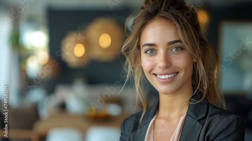 Woman Smiling at Camera in Restaurant