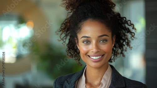 Woman Smiling at Camera in Restaurant
