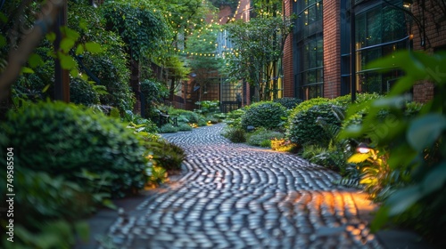 Garden Walkway With Building in Background