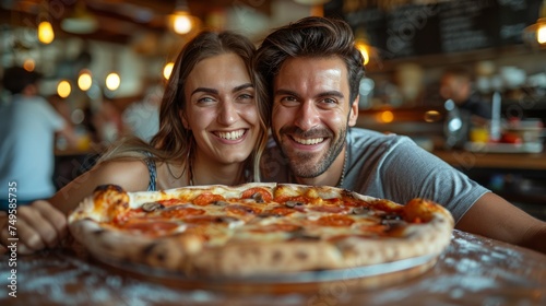 Couple Sitting at Table With Pizza