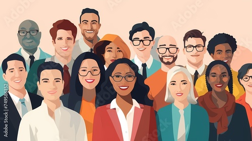 Diverse Employee inclusion and united workers in the workplace as diverse people working together in society for tolerance and respect of multicultural business