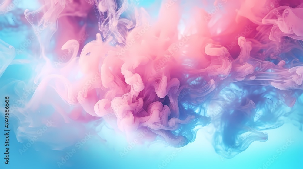 Dreamy pastel teal and pink smoke on abstract background. Cloud and fog.