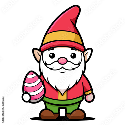 Easter Gnome wearing Red Costume with Easter Egg Vector Illustration © toei