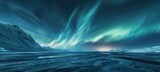 3d illustration of sunrise over tranquil sea horizon and stunning aurora shimmering on the starry night