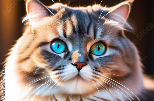 Portrait of a cat with blue eyes, close-up.