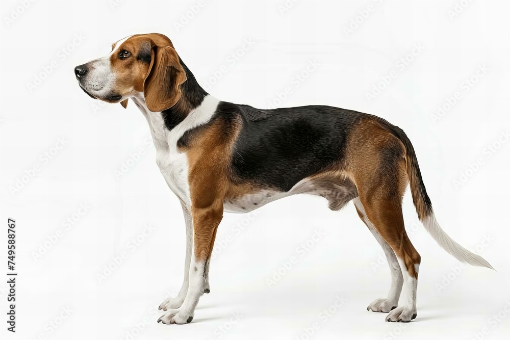 Beagle Dog Side View on White Background