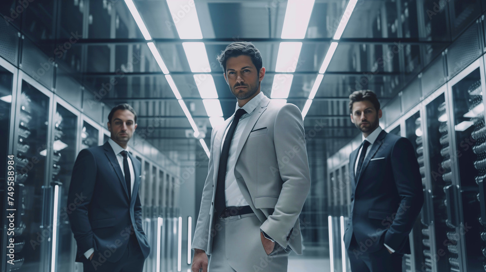 men in suites standing in a data center men in suites standing in a data center