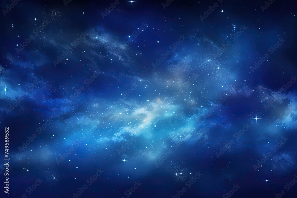 Starry Night Sky Background with Nebula, Galaxy and Stars in Blue Space of the Universe