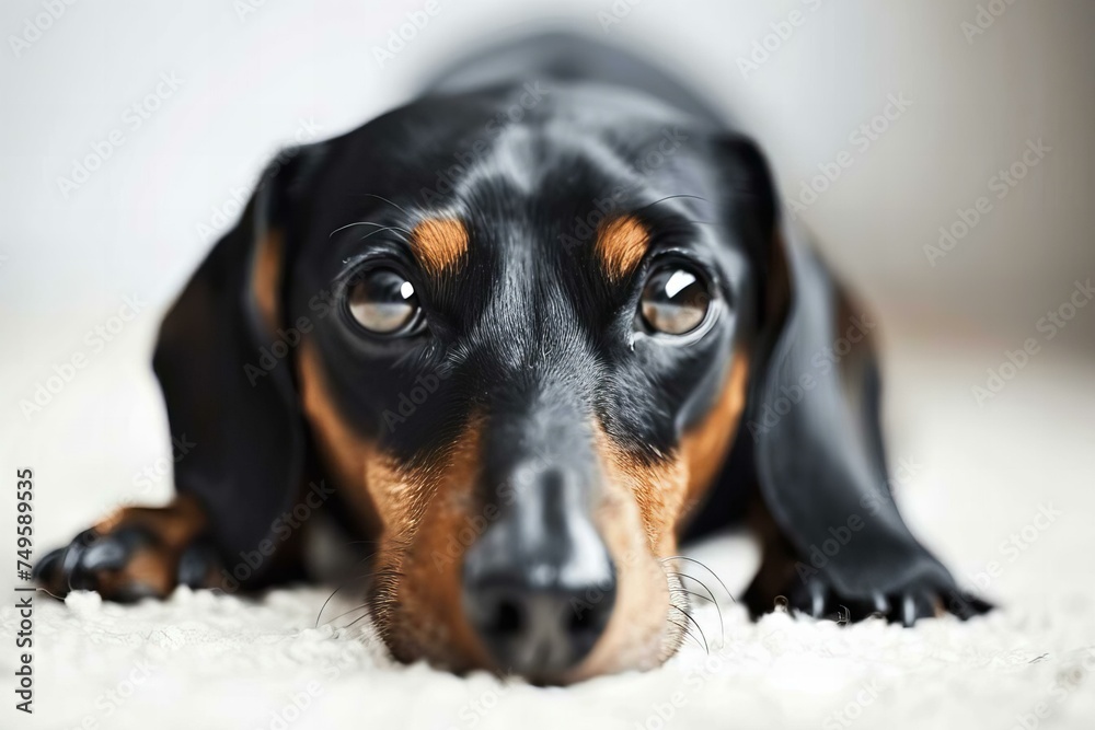 Dachshund Dog Lying Down on Carpet